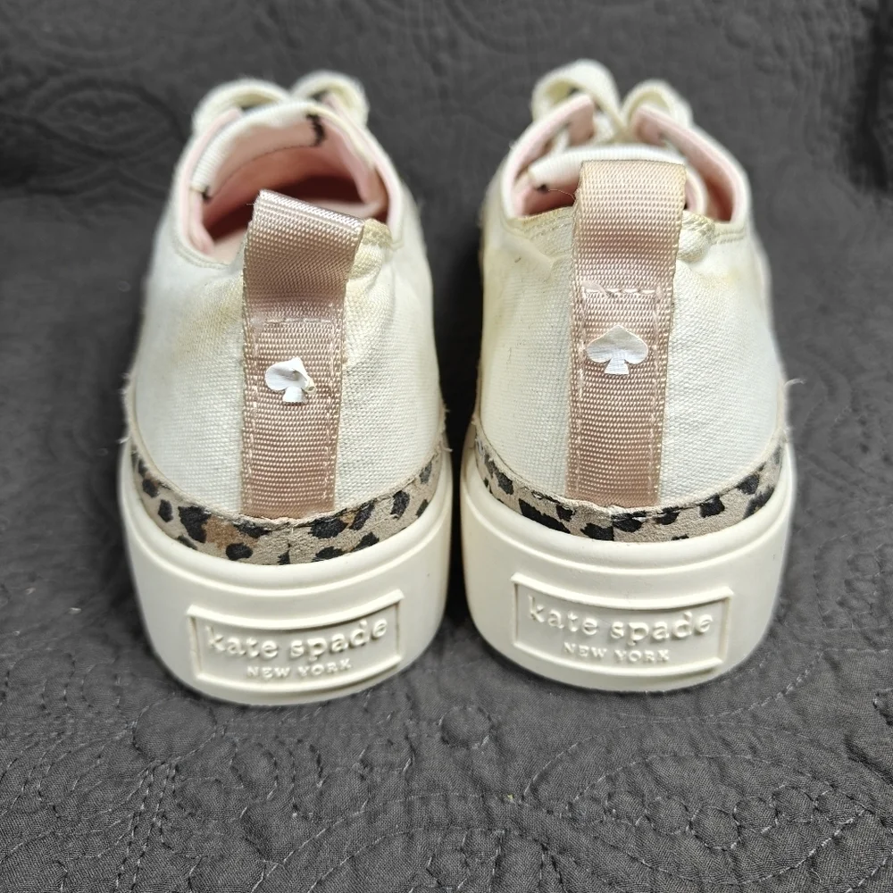 Kate Spade New York Women's Kaia Leopard Print Trim Platform Sneakers Canvas 7B